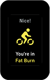 Fat burn exercise; showing a stick figure riding a bicycle