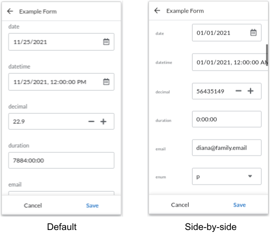 Form style, default and side-by-side