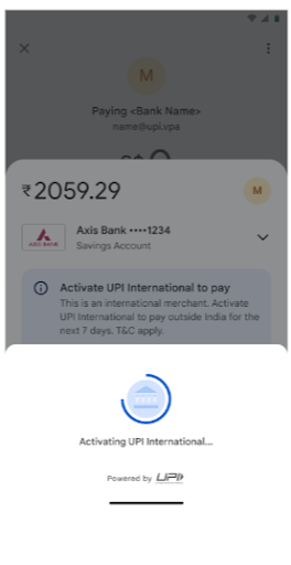 On the screen, activate the UPI International.