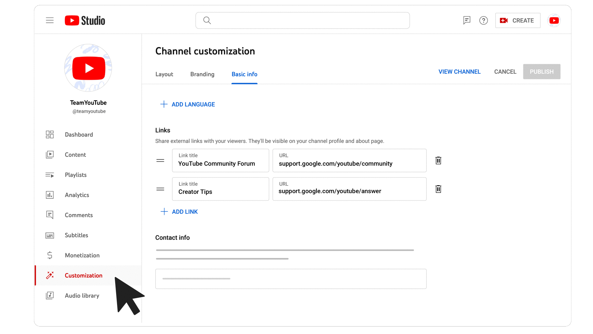 Channel Page Setup