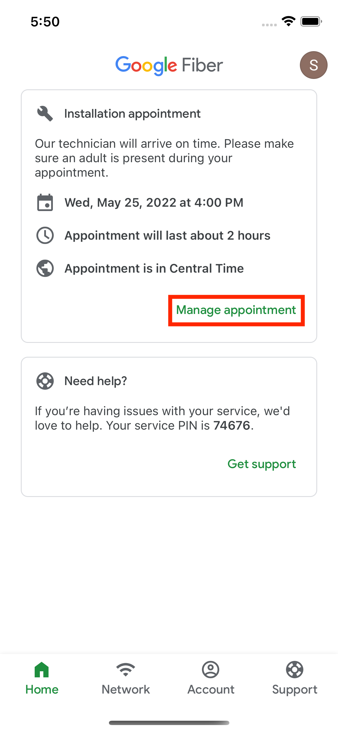 Manage scheduled appointment in the Fiber App