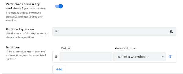 Partition across many worksheets