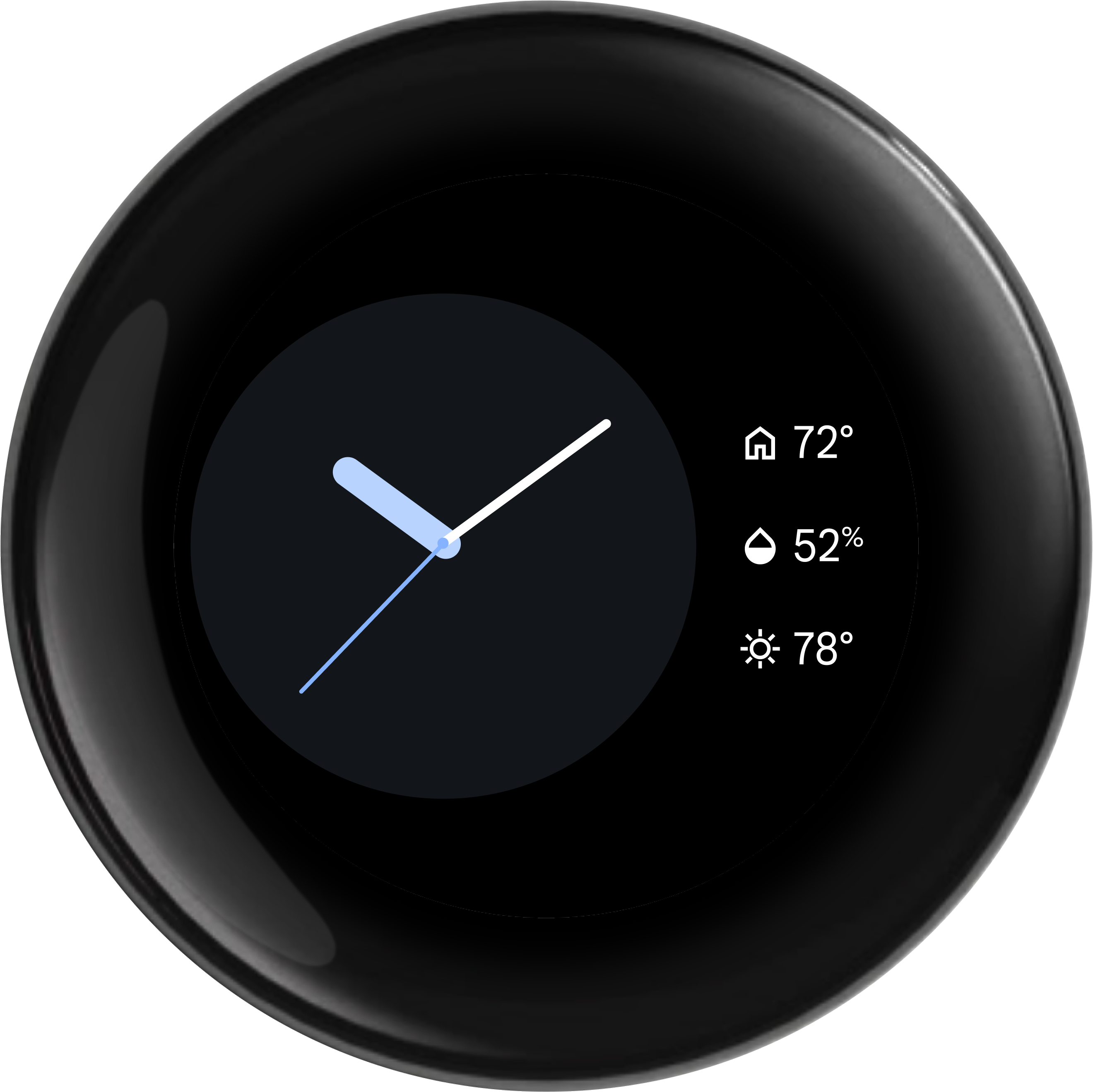 Analog clock variant of the Nest Thermostat Farsight face showing near view info