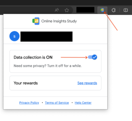 This image shows the toggle button that's available for Data collection when turned on.