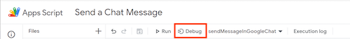 Apps Script project Debug button