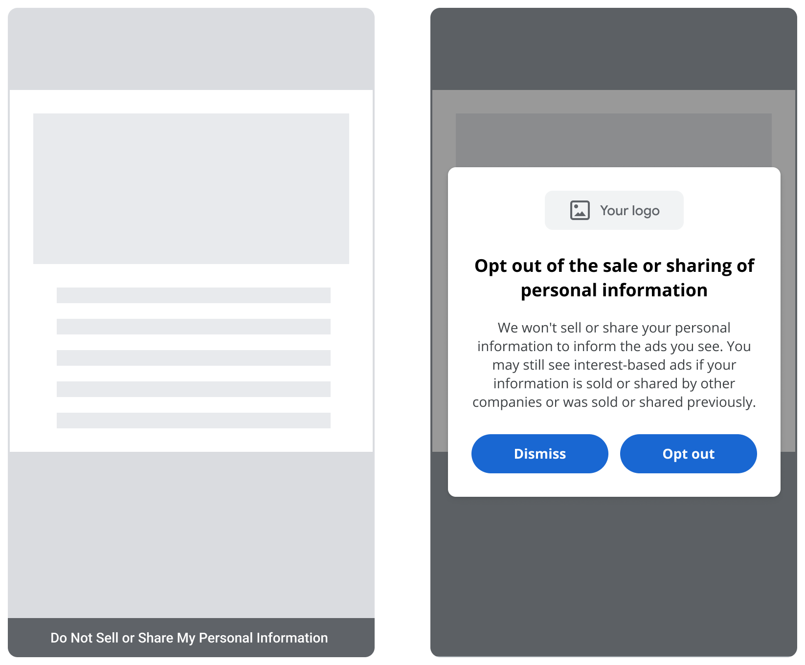 Example of the structure of a CCPA message in Ad Mob.