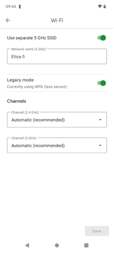 advanced Wi-Fi settings in the Google Fiber app