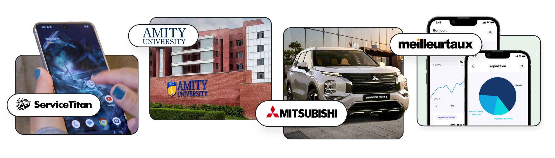 ServiceTitan, Amity University, Mitsubishi, and meilleurtaux logos, apps, and offerings