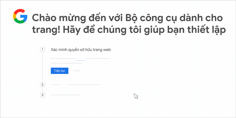 Ảnh GIF động minh hoạ cách xác minh quyền sở hữu trang web và thiết lập Bộ công cụ dành cho trang trong WordPress.