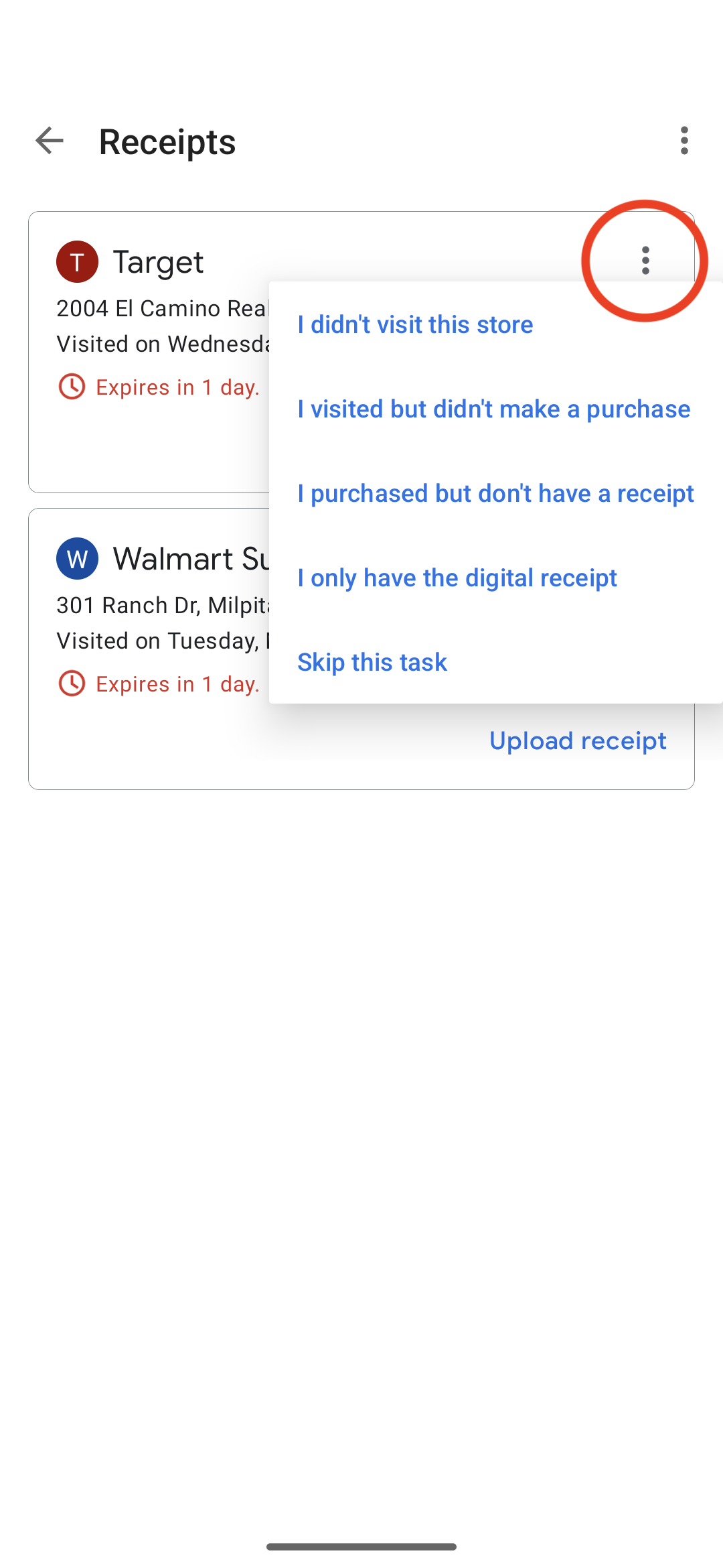 Opinion Rewards: Responding to a receipt task when you don’t have a receipt.