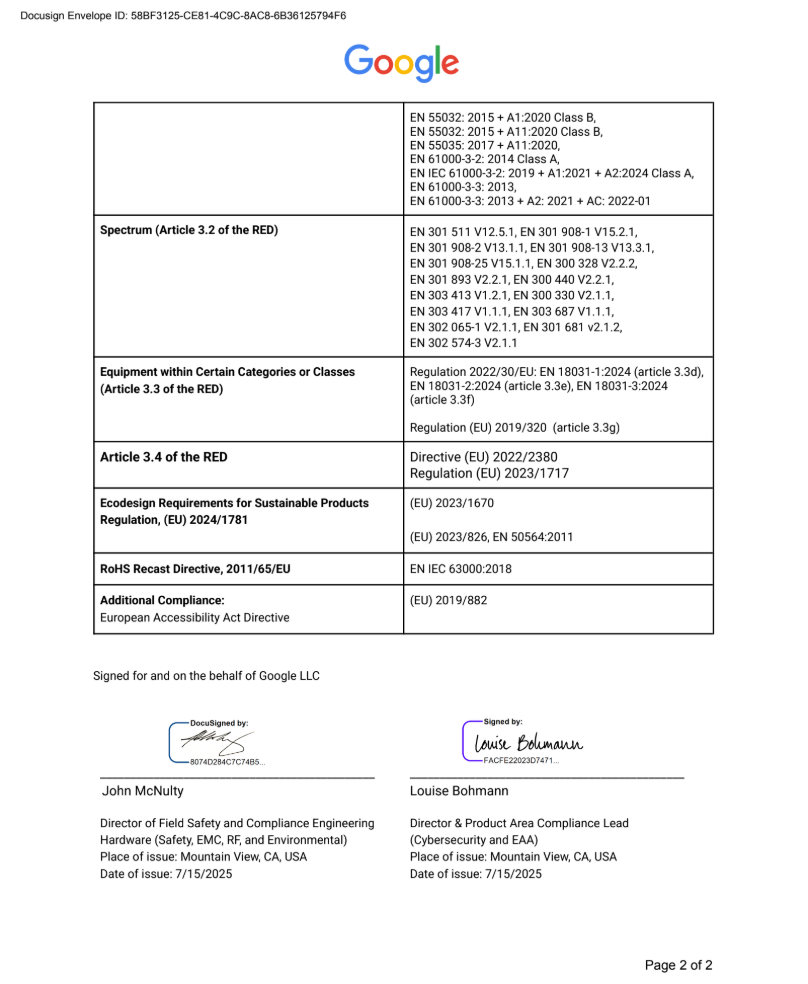EU Declaration of Conformity page 2
