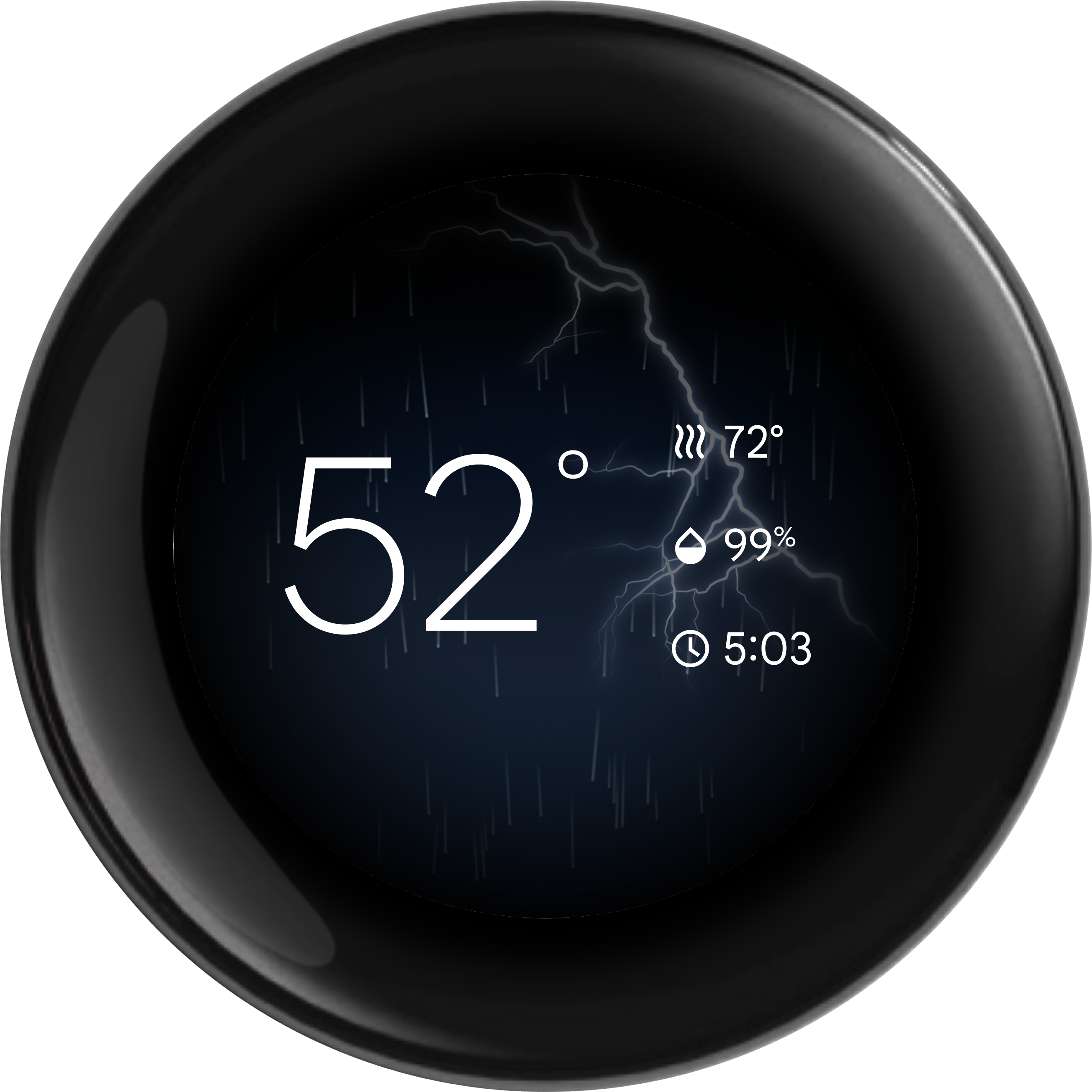 Weather variant of the Nest Thermostat Farsight face showing near view info