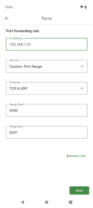 edit or delete existing port forwarding rules