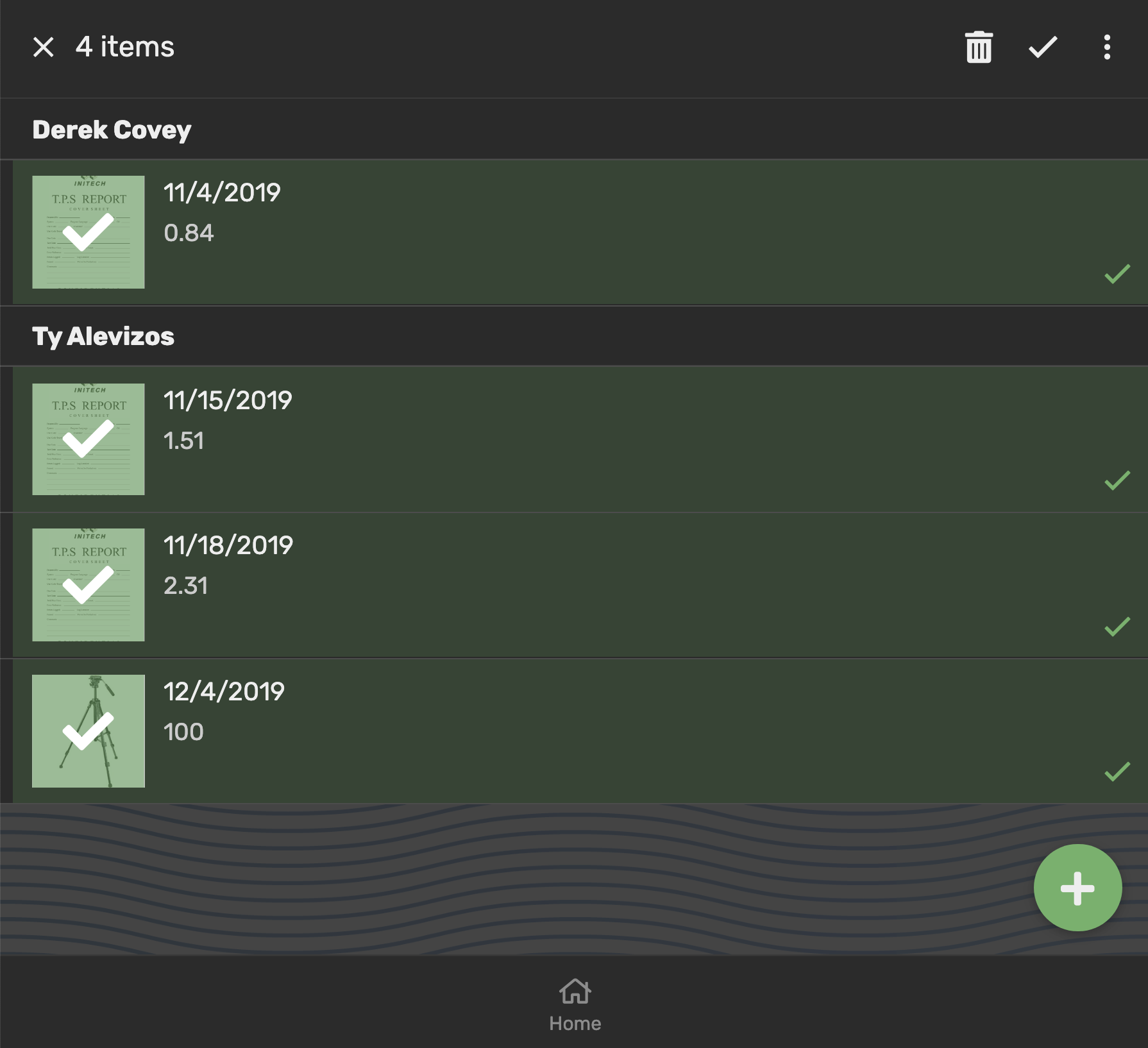 Select rows, notice valid actions appear in the top right corner