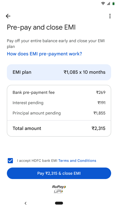 Pre-pay and close EMI