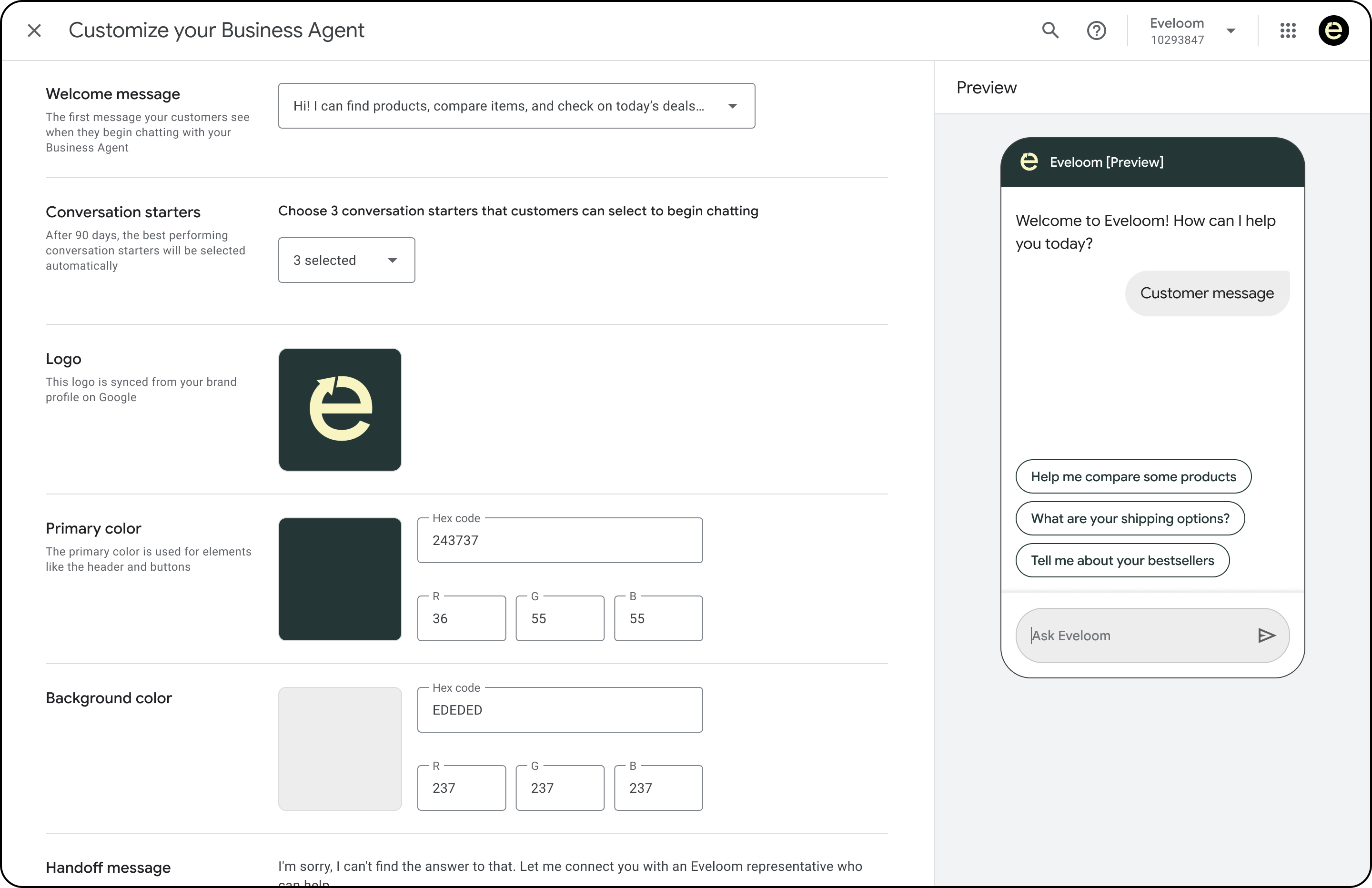 Business Agent customization example