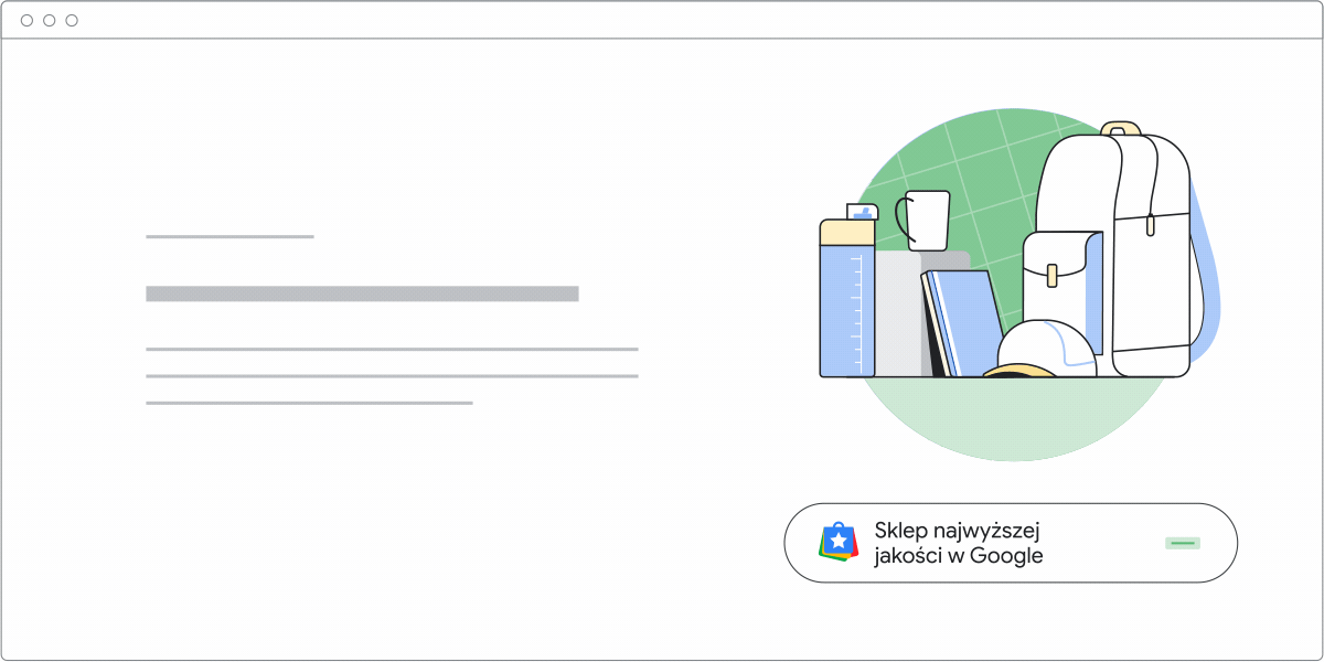 Animacja pokazująca plakietkę „Sklep najwyższej jakości w Google” na komputerze.
