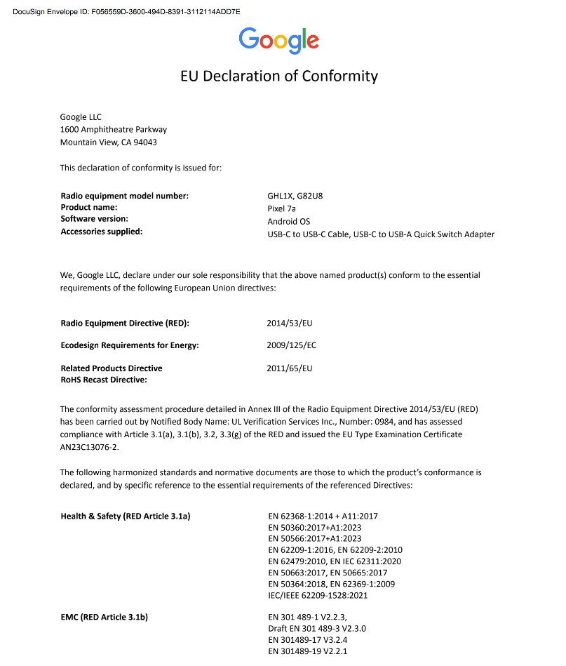 EU Declaration of Conformity page 1