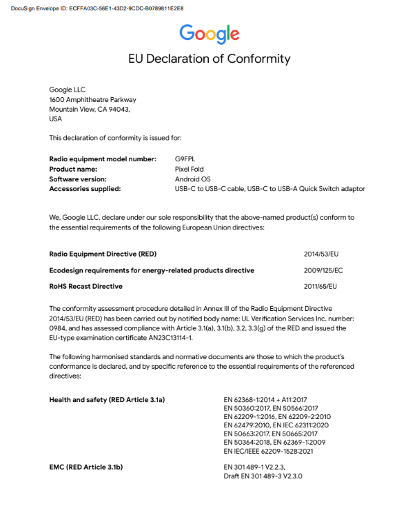 EU Declaration of Conformity page 1