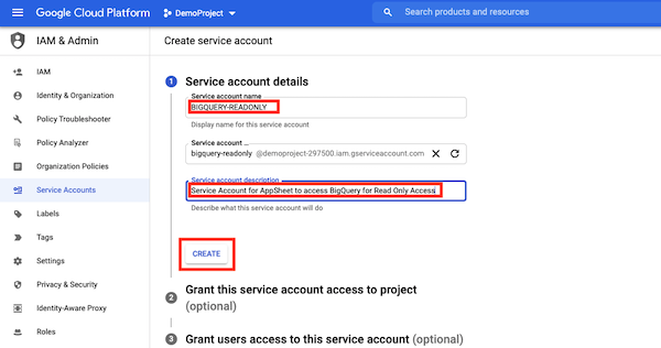 Add service account details