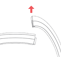 Detached band with an arrow showing how to slide the band up to release it from the pebble