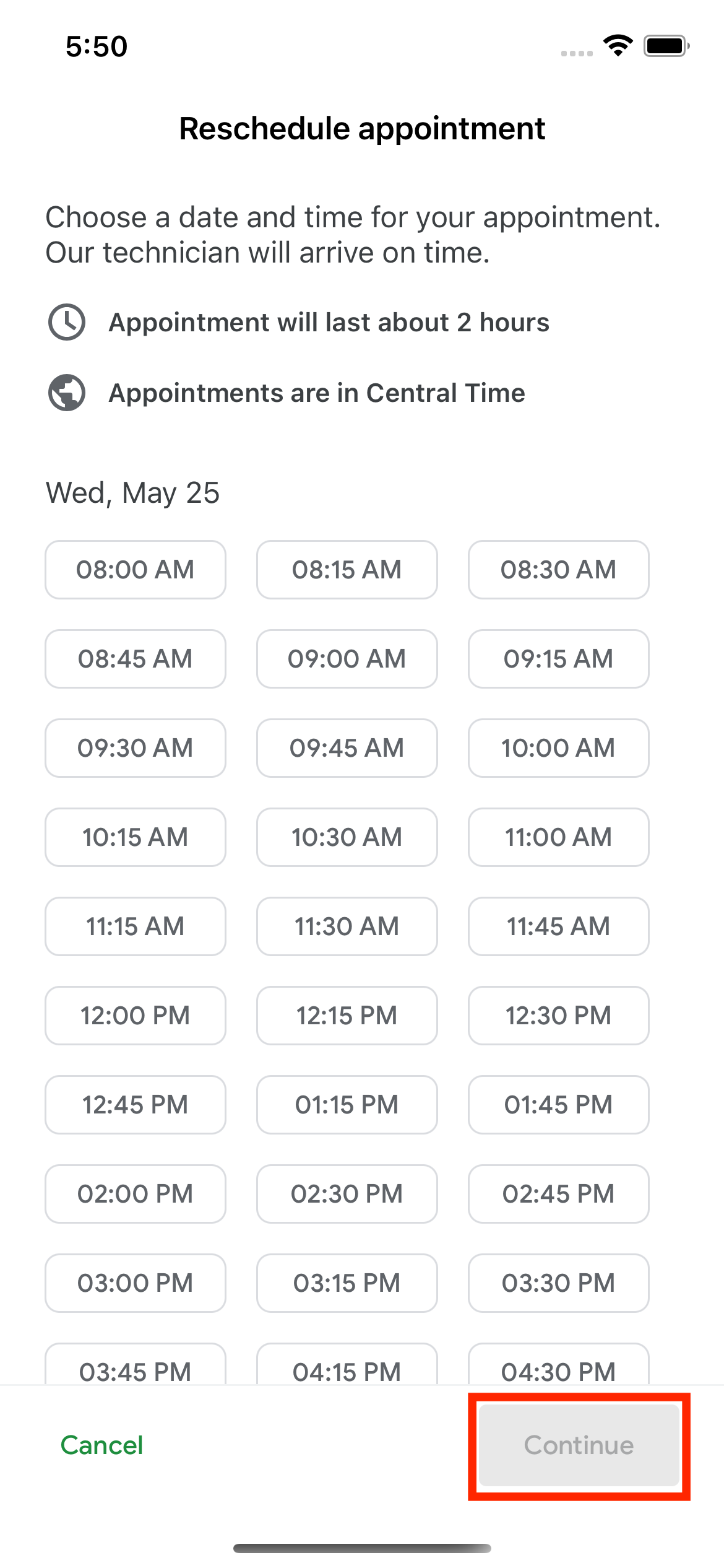 Reschedule appointment list