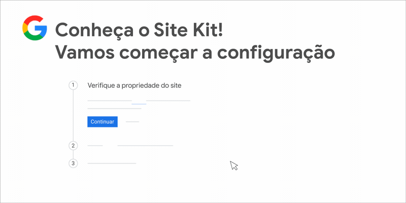 GIF animado que mostra como verificar a propriedade do site e configurar o Site Kit no WordPress