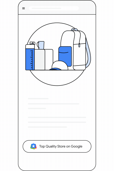 An animation of the “Top Quality Store on Google” badge on mobile.