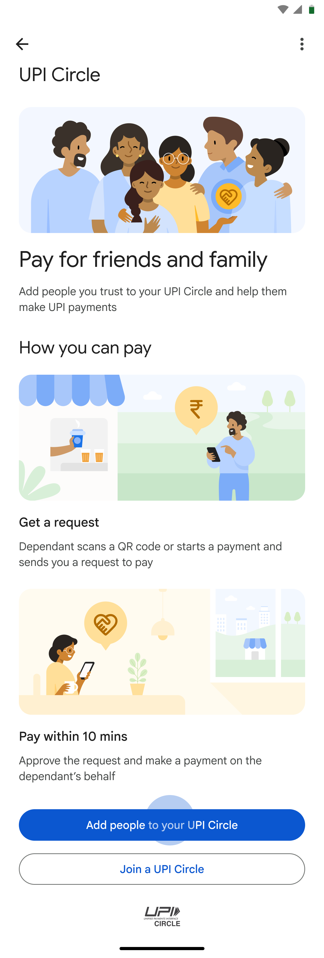Tap Add people to your UPI Circle