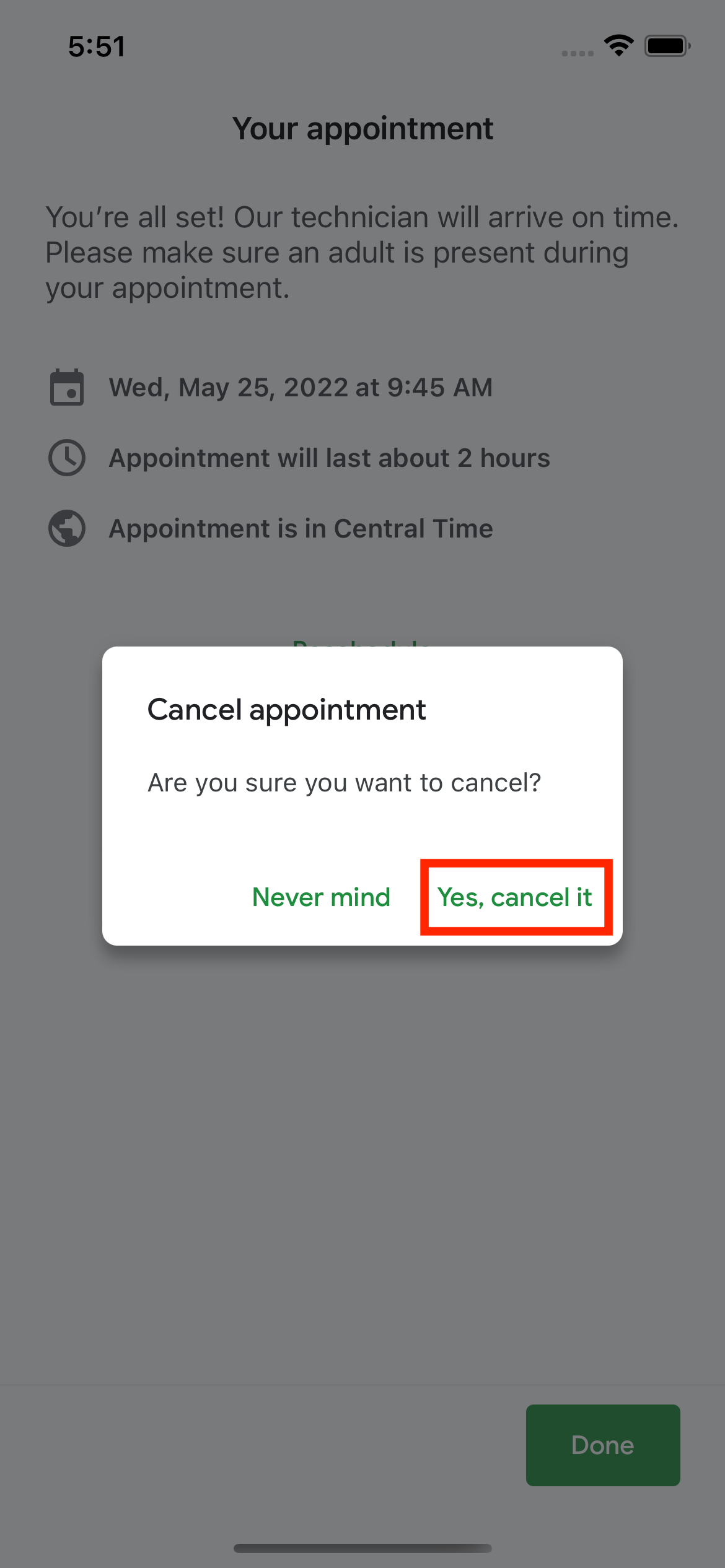 Cancel a scheduled appointment in the Fiber App