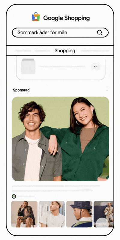 Videoannons som visas på Google Shopping-fliken i mobilformat.