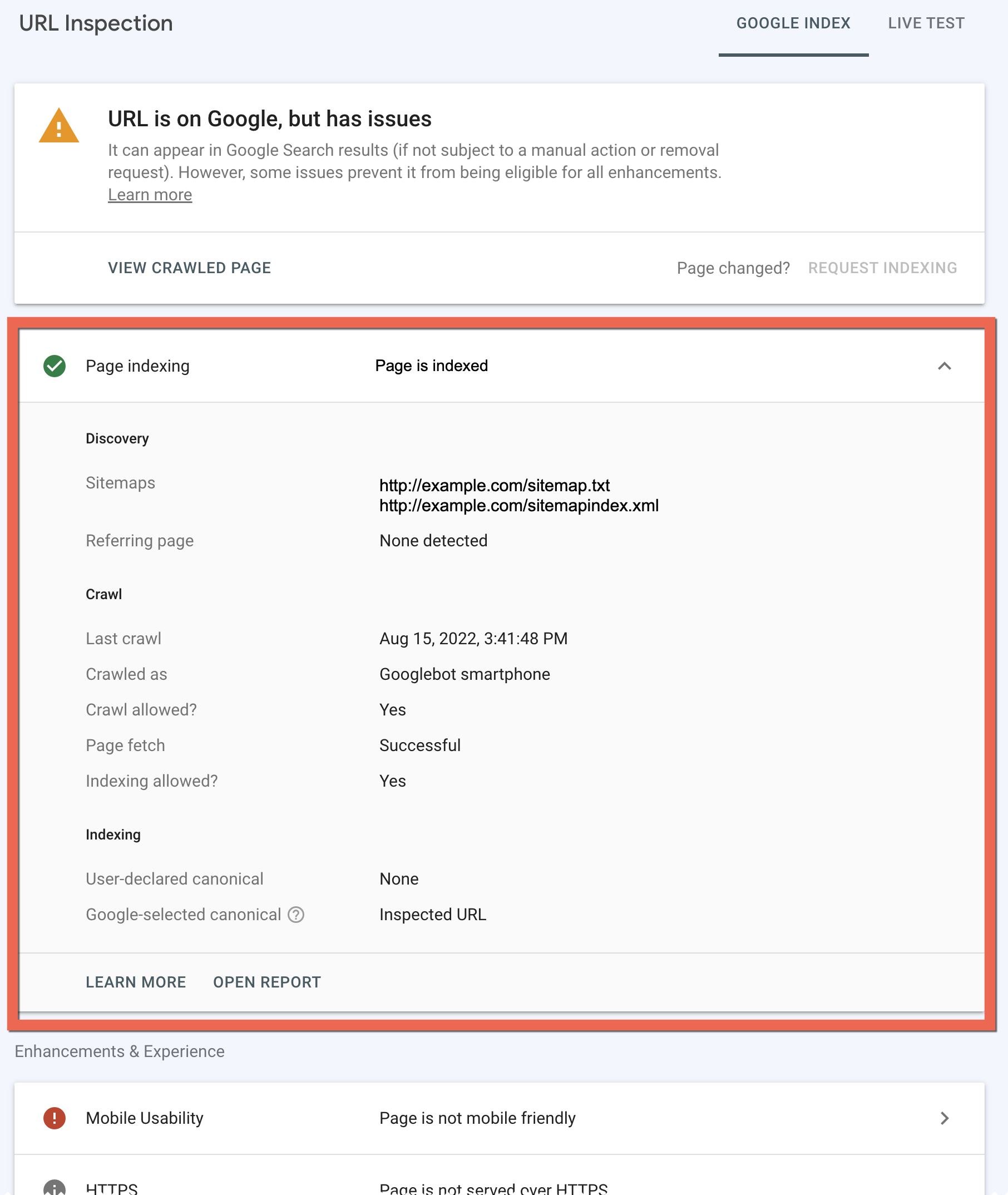 Inspect and troubleshoot a single page - Search Console Help