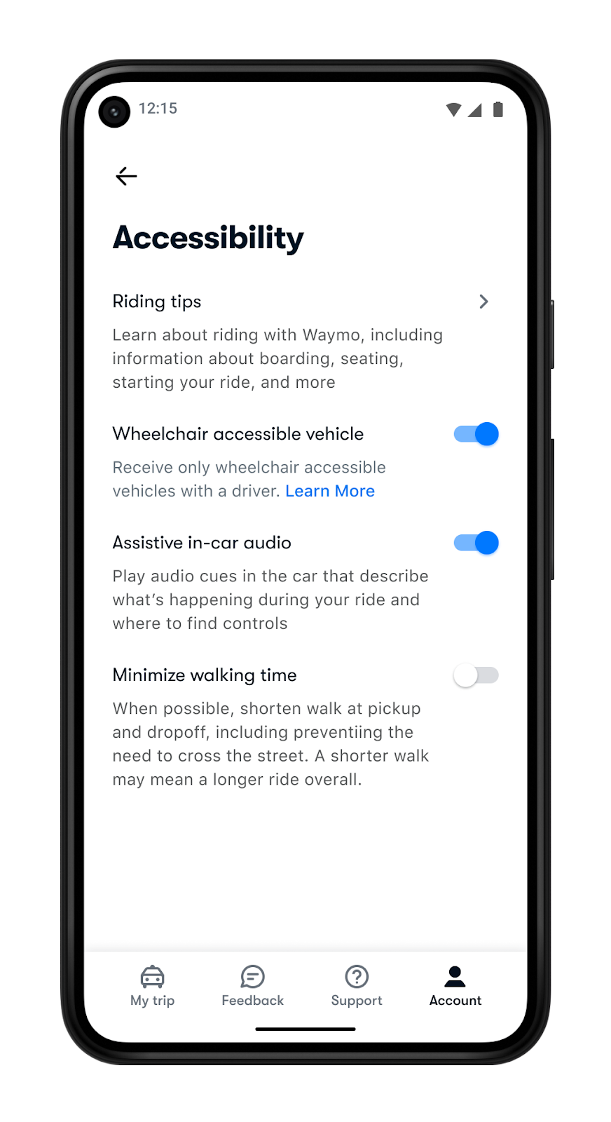 Wheelchair-accessible vehicles - Waymo One Help