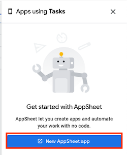 Create a new AppSheet app using the database