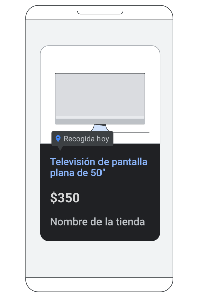 Animación de un anuncio de inventario local que muestra un producto disponible para recoger en tienda.