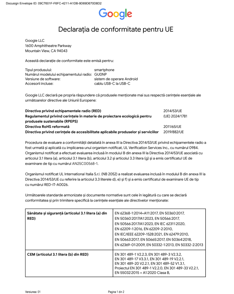 EU Declaration of Conformity page 1
