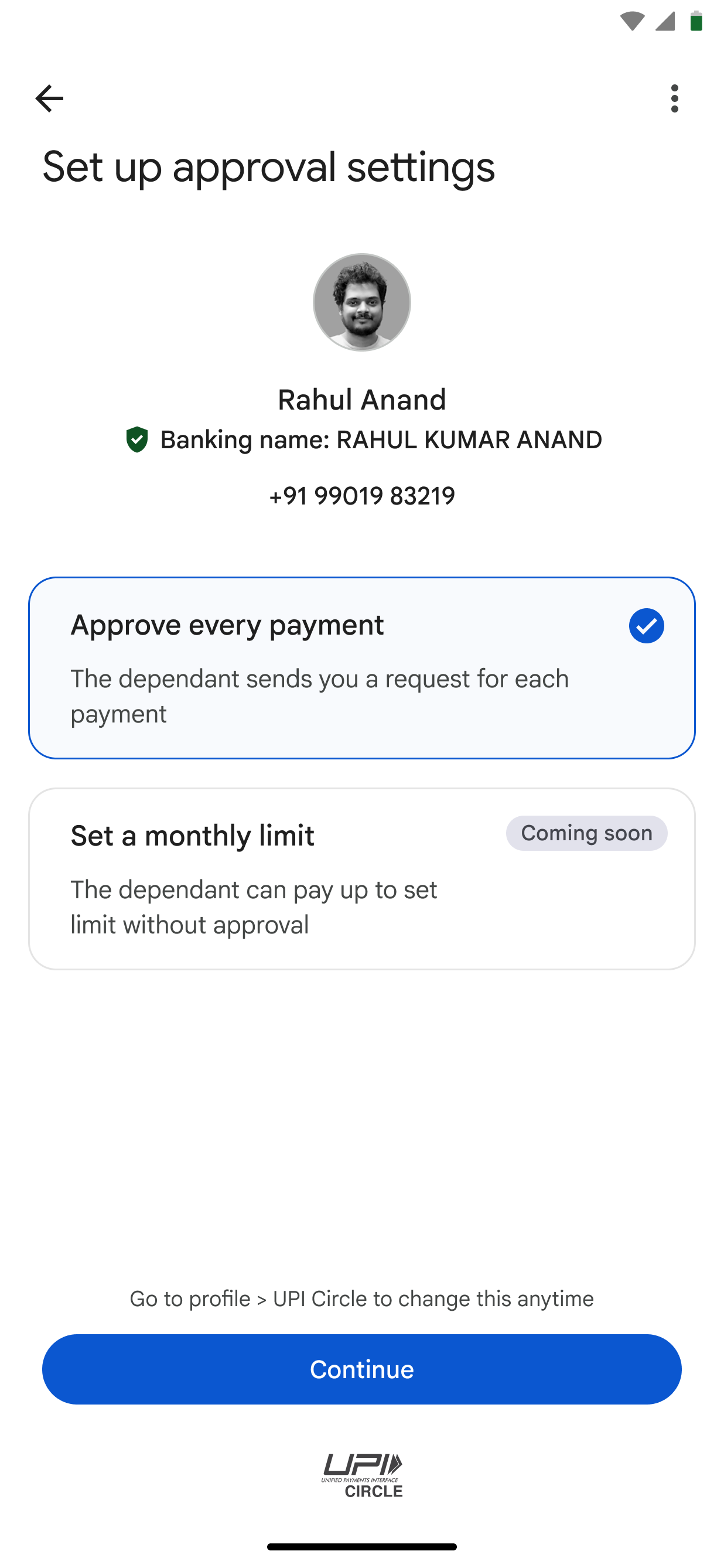 Setup approval settings