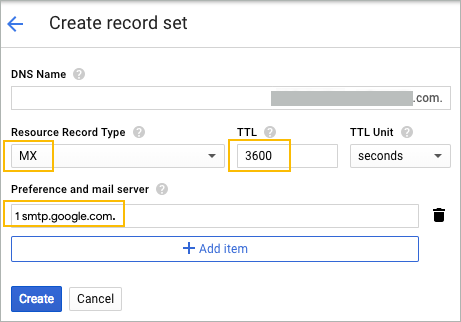 The first MX record is added on the Create record set page.