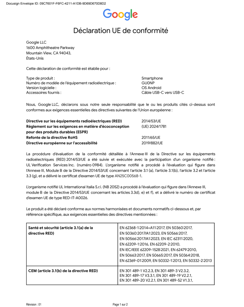 EU Declaration of Conformity page 1