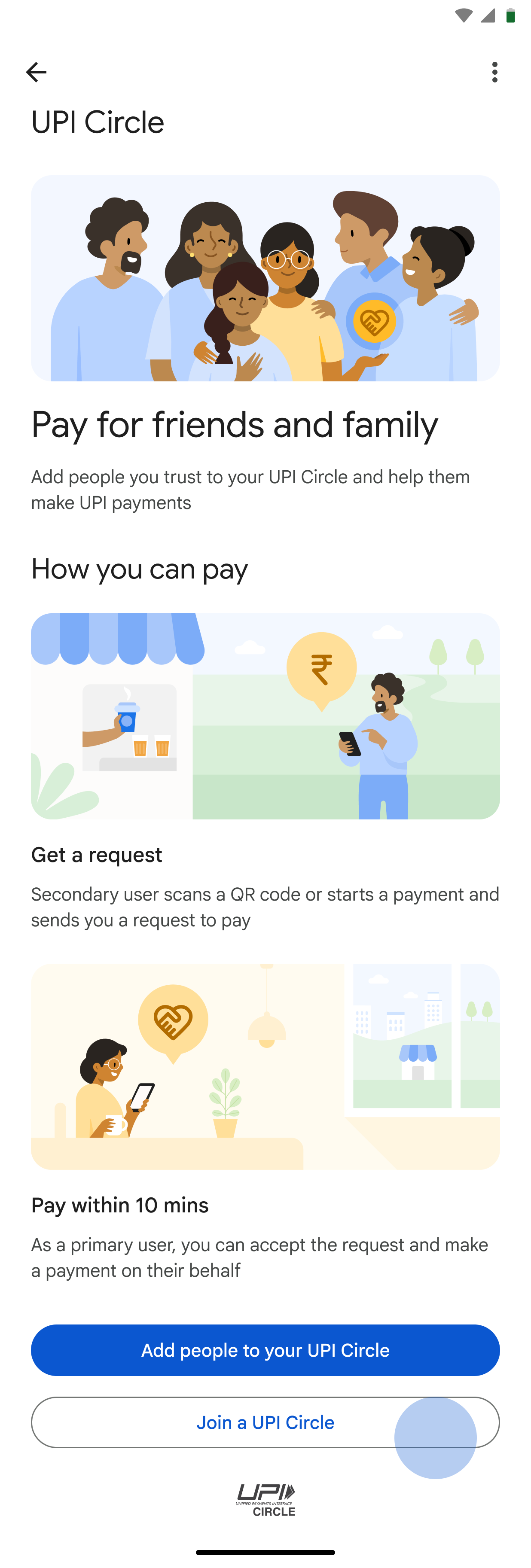 Secondary user taps Join a UPI Circle