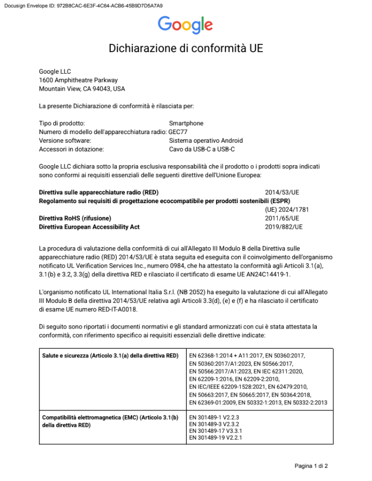 EU DoC Pixel 9 Pro GEC77 p1