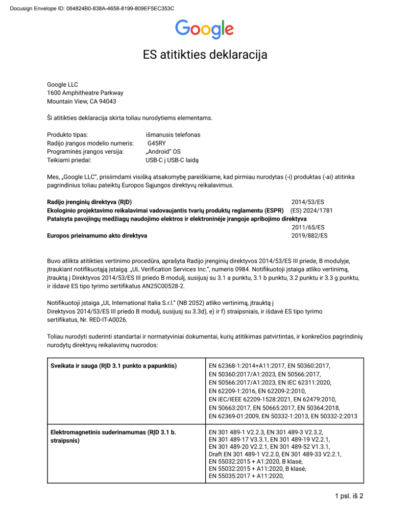EU Declaration of Conformity page 1