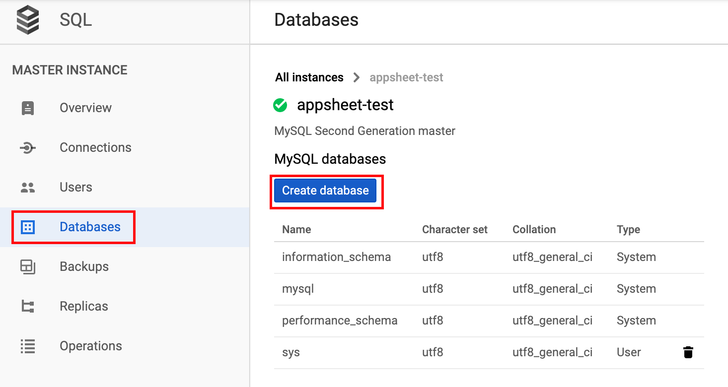 Create a MySQL database hosted in Google Cloud - AppSheet Help