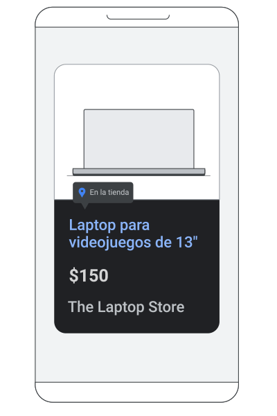 Animación de un anuncio del inventario local que muestra opciones de compra para un producto en la tienda.