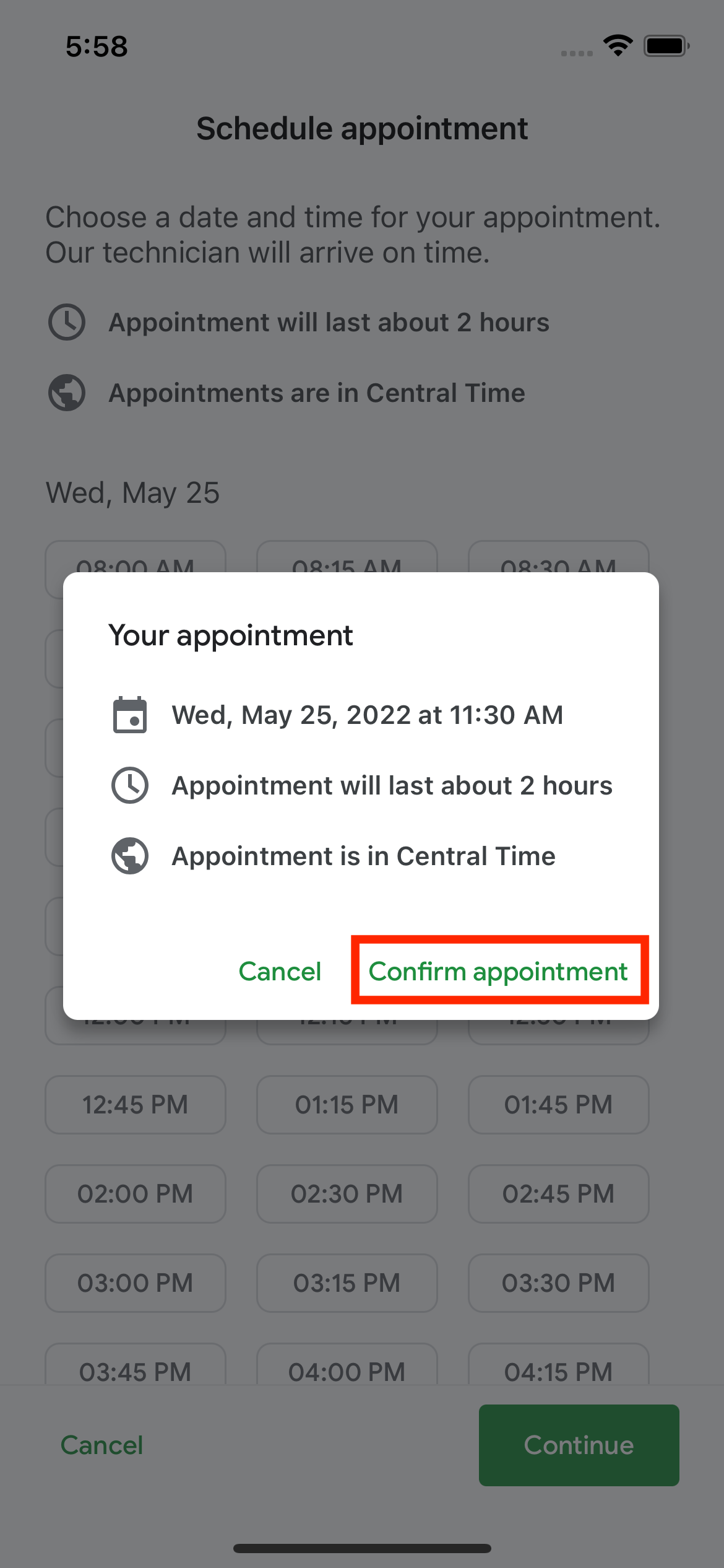 Confirm new appointment in the Fiber App