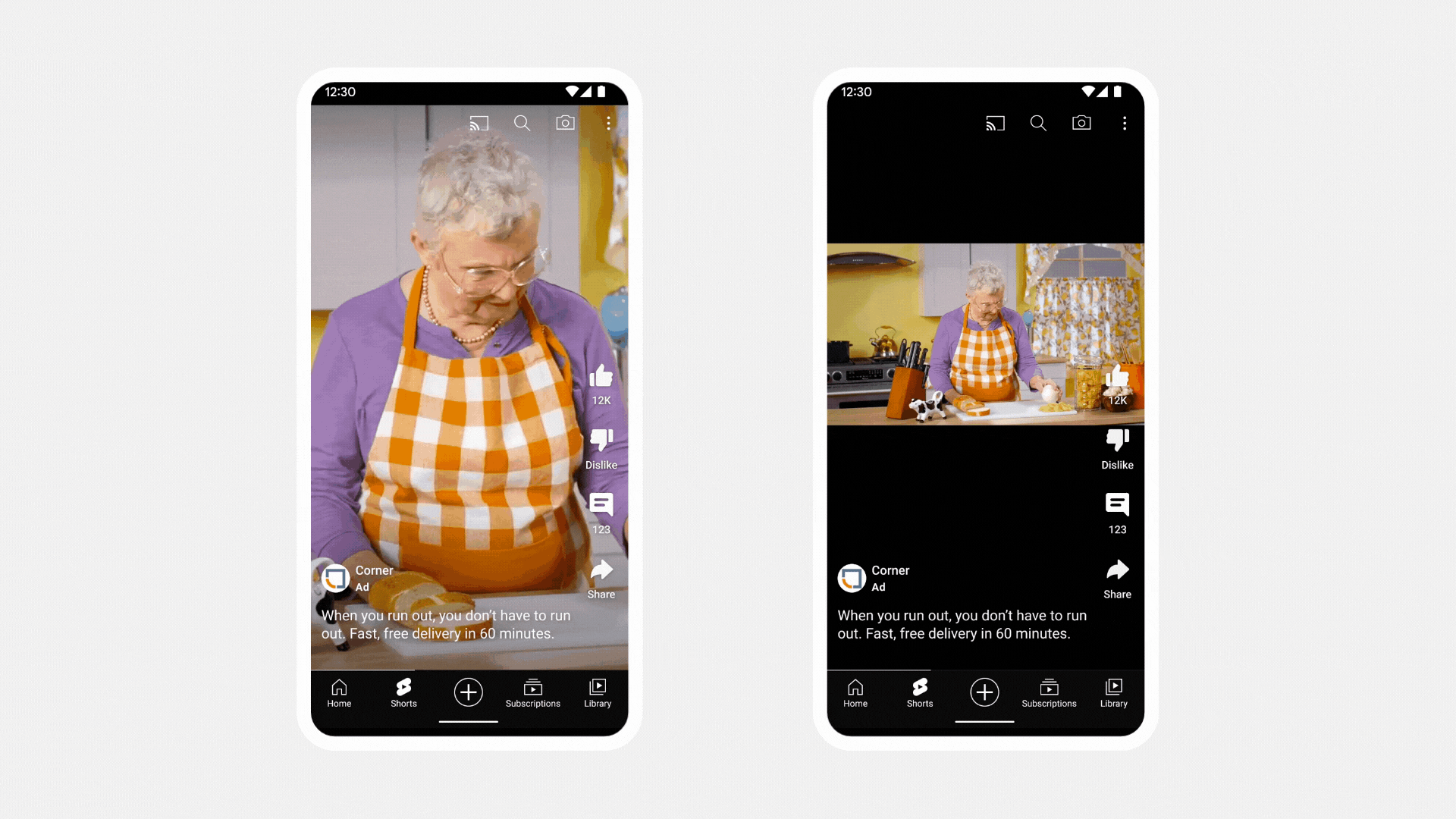 Side-by-side comparisons of a video on a smart phone being flipped by video enhancement technology