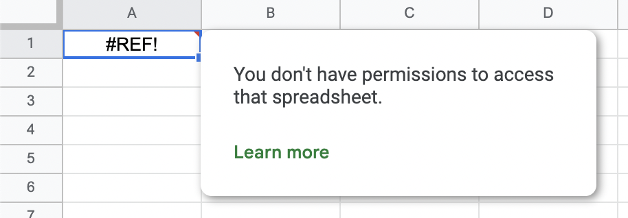 You don't have permissions to access that sheet message
