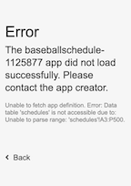 Error in AppSheet app when connecting directly to a connected sheet