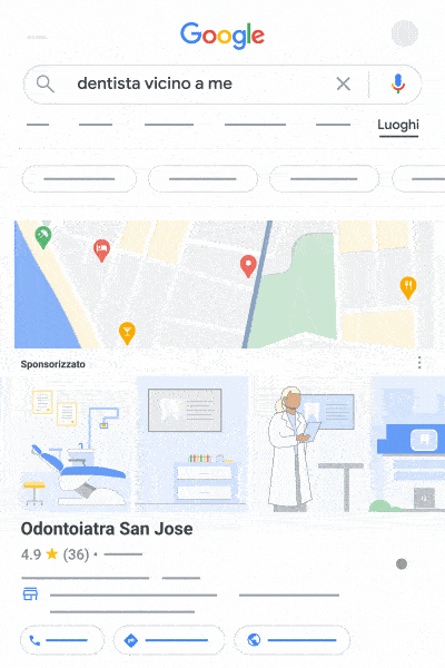 Questa animazione è un esempio di annuncio della rete di ricerca locale combinato con unità organiche.