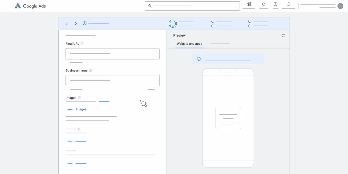 This animation shows the second set of instructions on how to create a responsive display ad on Google Ads. 